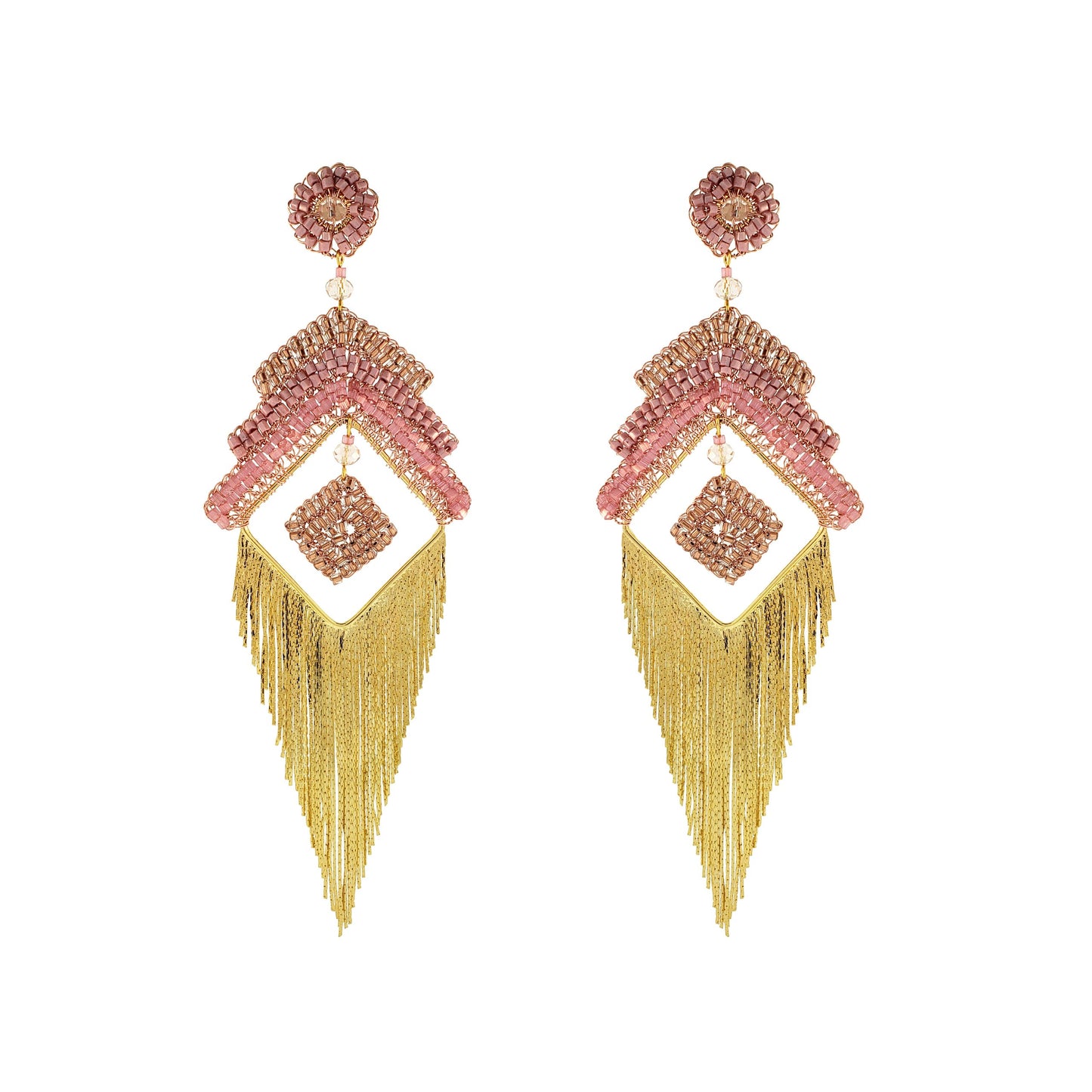 Rose Quartz Mix Fergie Chandelier Handmade Earrings