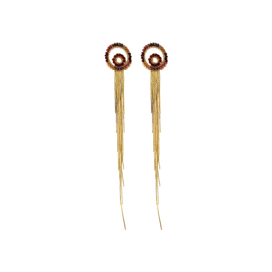 Crimson Red Mix Opal Fringe Handmade Crochet Earrings