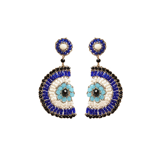 Blues & Silver Evil Eye Dangle Handmade Crochet Earrings