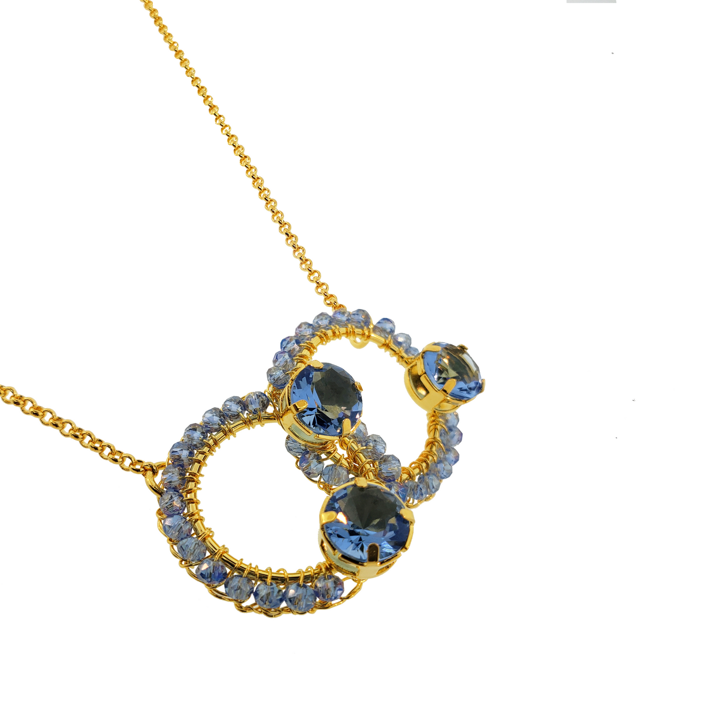 Sapphire & Gold Prisma Link Handmade Crochet Necklace