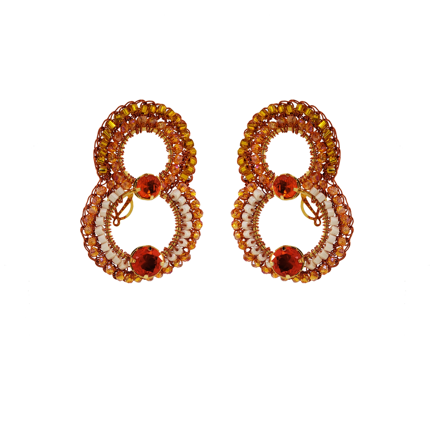 Coral Handmade Crochet Crystal Earrings