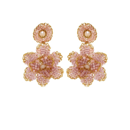 Mauve & Gold Mini Blossom Handmade Crochet Earrings