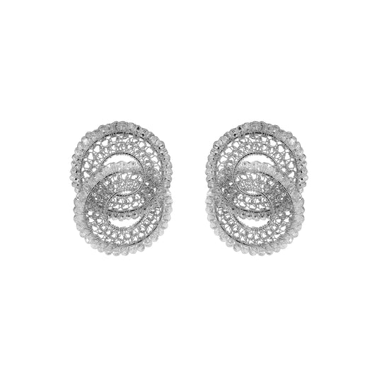 Clear & Silver Minerva Duo Handmade Crochet Earrings