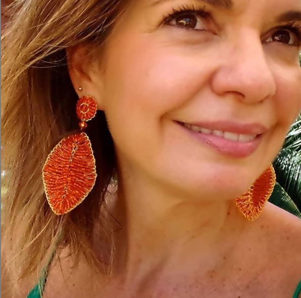 Orange & Gold Leaf Handmade Crochet Earrings