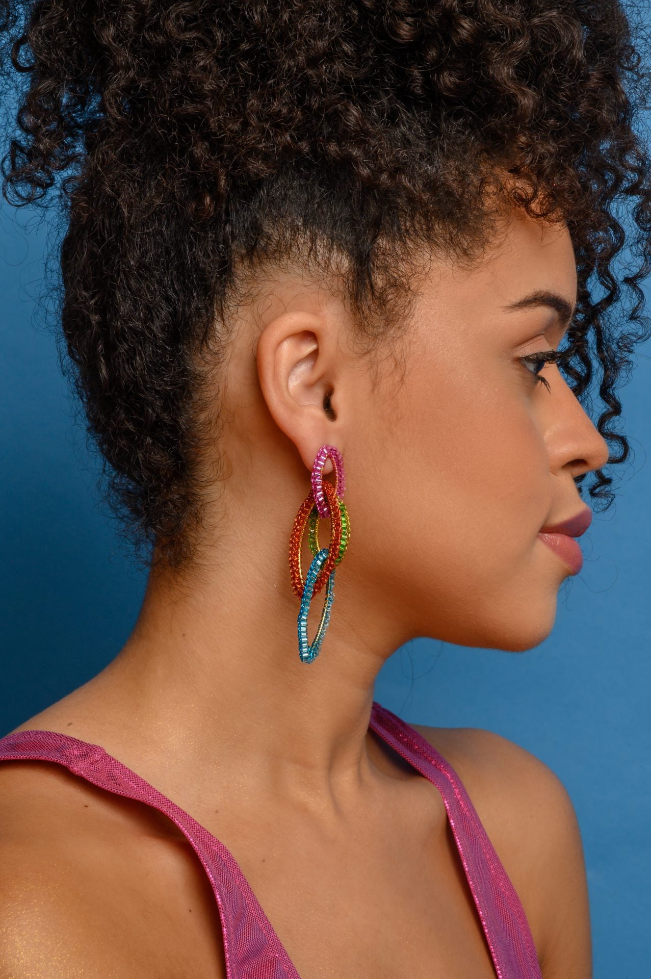 Confetti Multi Links Handmade Crochet Dangle Earrings