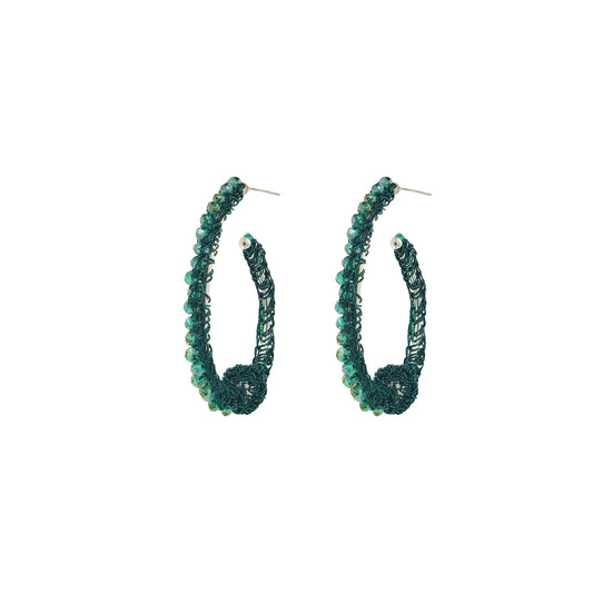 Moss Green Ovaly Hoops Handmade Crochet Earrings