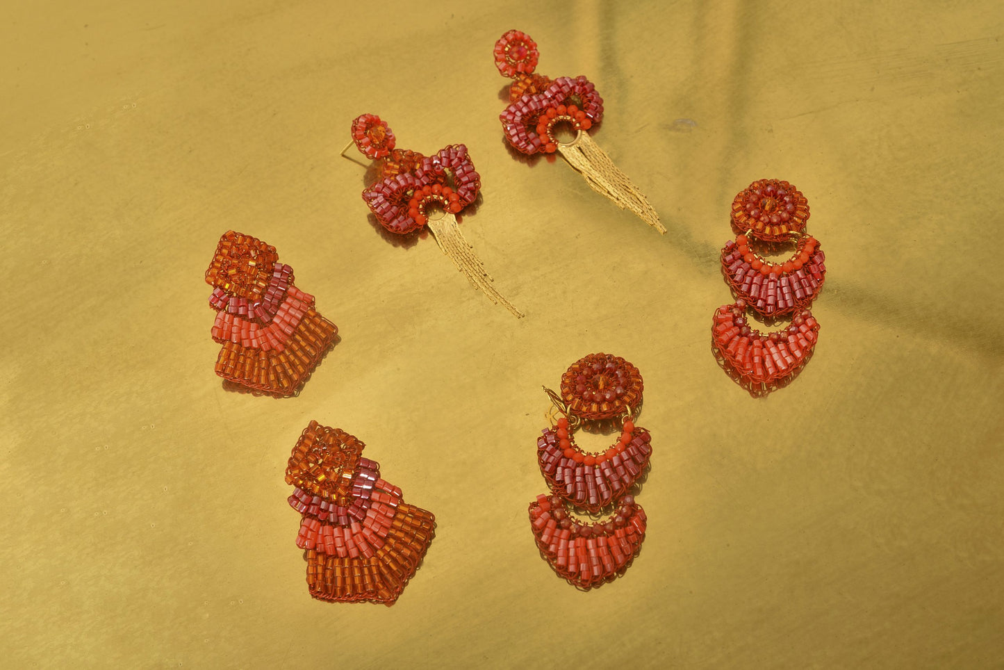 Coral Red Mix Chevron Mini Handmade Crochet Earrings