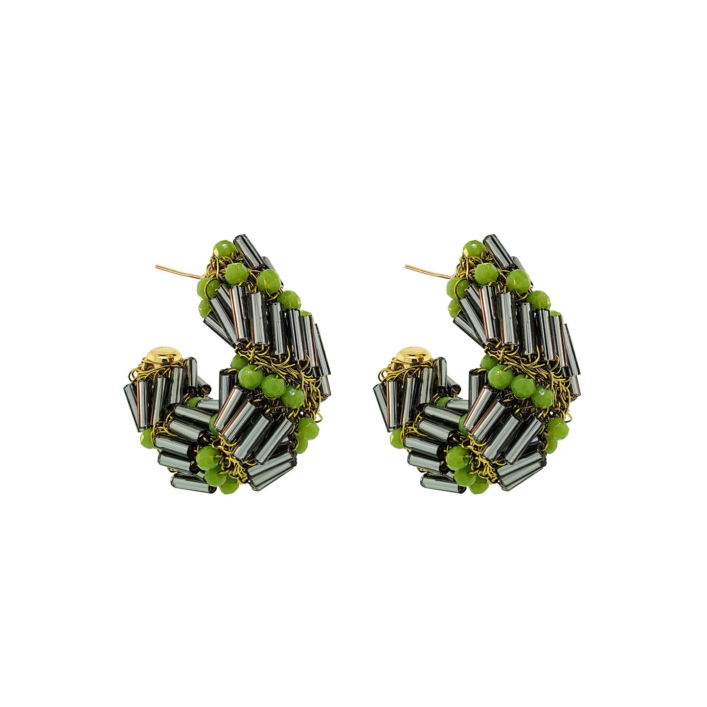 Neon Green Mix Helix Mini Hoop Handmade Crochet Earrings