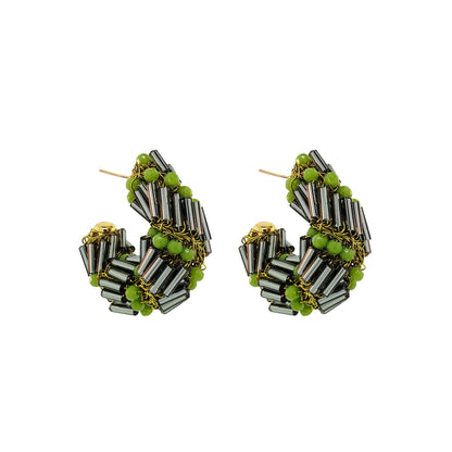 Neon Green Mix Helix Mini Hoop Handmade Crochet Earrings