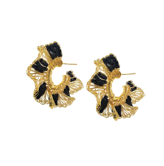 Black & Gold Gaia Hoops Handmade Crochet Earrings