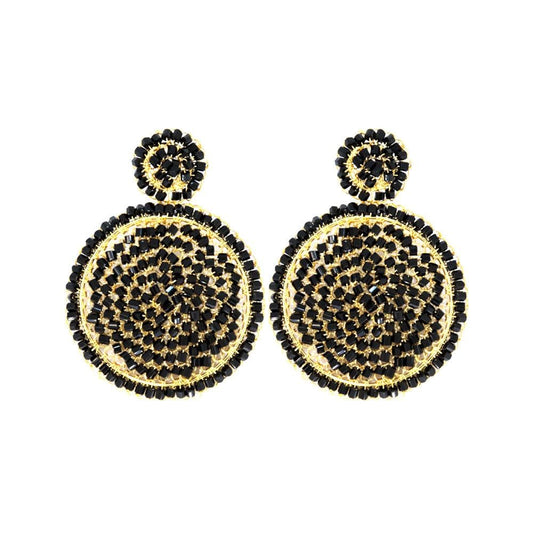 Black & Gold Dahlia Handmade Crochet Earrings