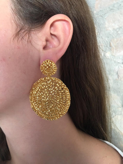 All Gold Dahlia Handmade Crochet Earrings