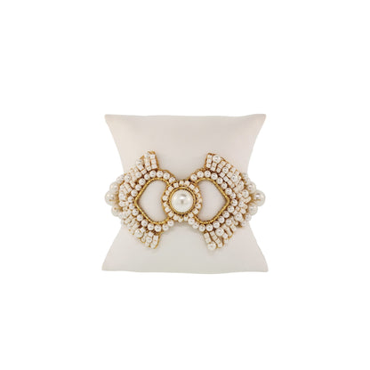 Pearl & Gold Queen's Heart Handmade Crochet Bracelet