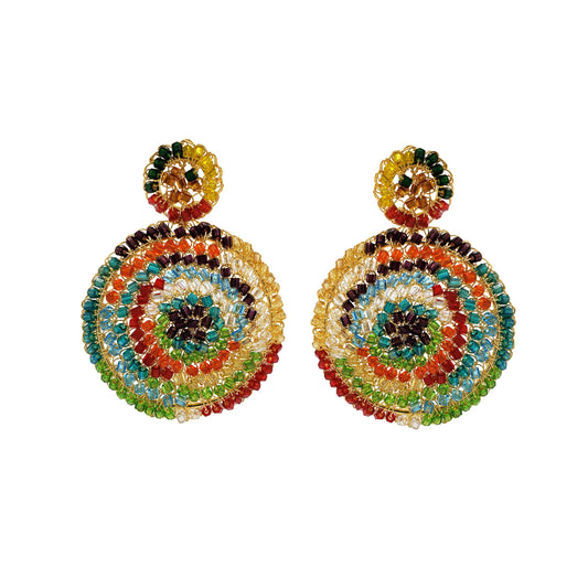 Multicolor & Gold Dahlia Handmade Crochet Earrings