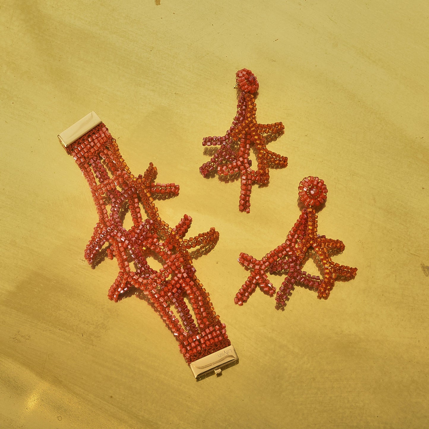 Coral Red Mix Coral Handmade Crochet Earrings