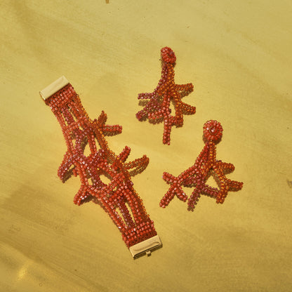 Coral Red Mix Coral Handmade Crochet Earrings