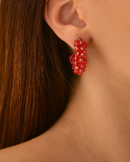 Red & Gold Dandelions Hoops Handmade Earrings