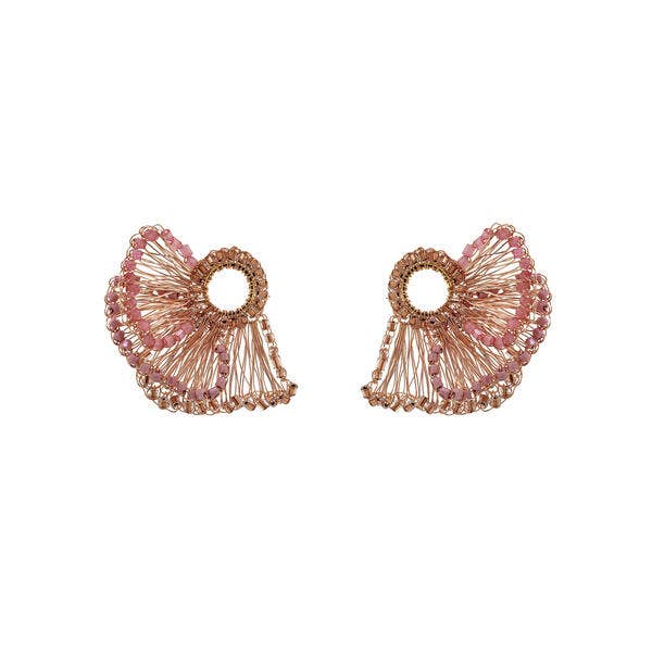 Rose Quartz Mix Feather Post Handmade Crochet Earrings