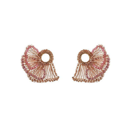 Rose Quartz Mix Feather Post Handmade Crochet Earrings