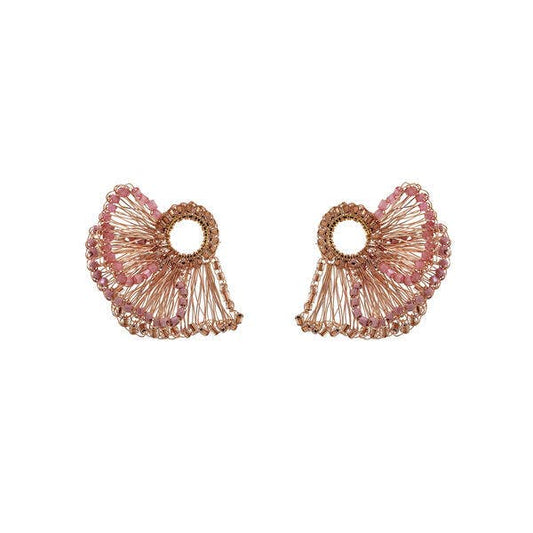 Rose Quartz Mix Feather Post Handmade Crochet Earrings