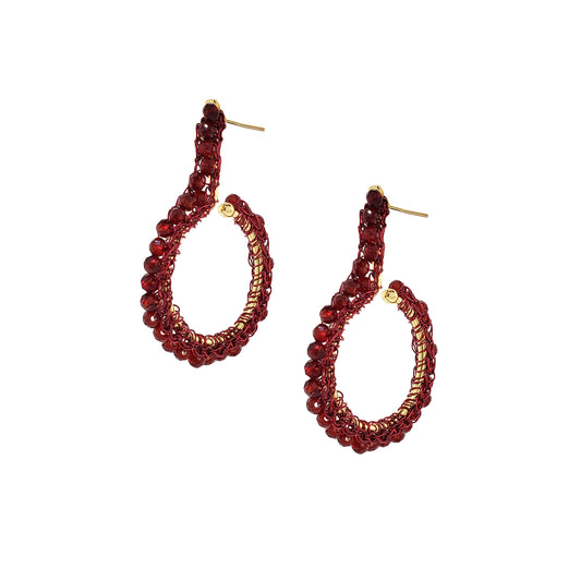 Cherry Red Phi Mini Hoops Handmade Crochet Earrings