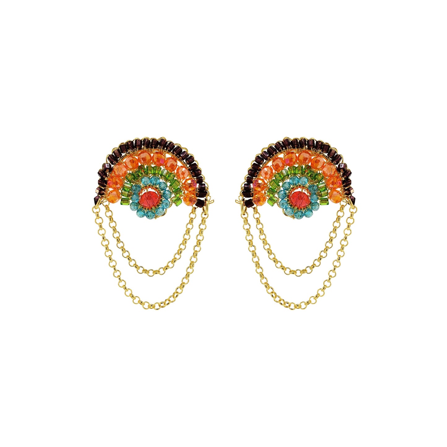 Multi & Gold Freya Round Posts Handmade Crochet Earrings