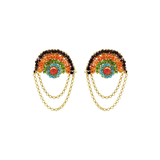 Multi & Gold Freya Round Posts Handmade Crochet Earrings