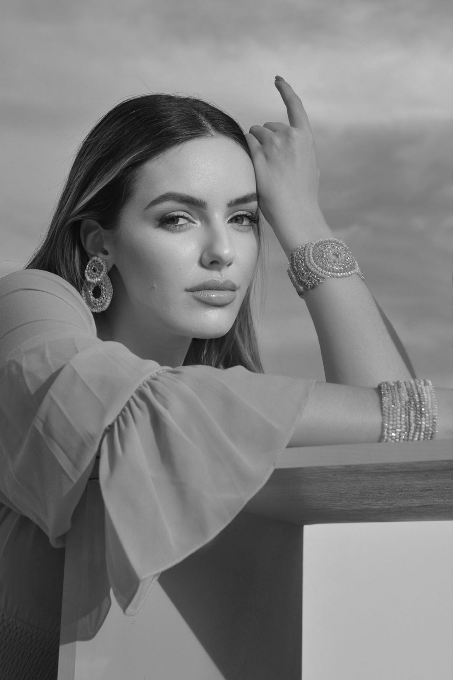 Ocean Teal Mix Flux Double Handmade Crochet Earrings