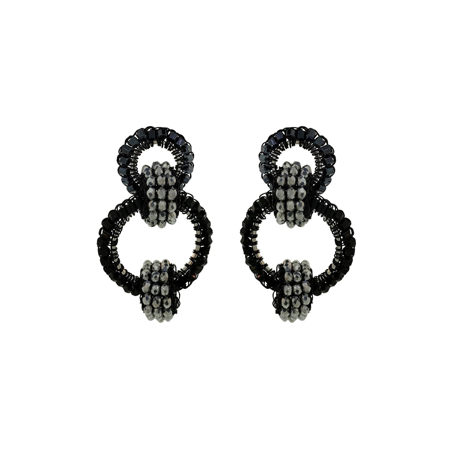 Royal Black Mix High Roller Duo Handmade Crochet Earrings