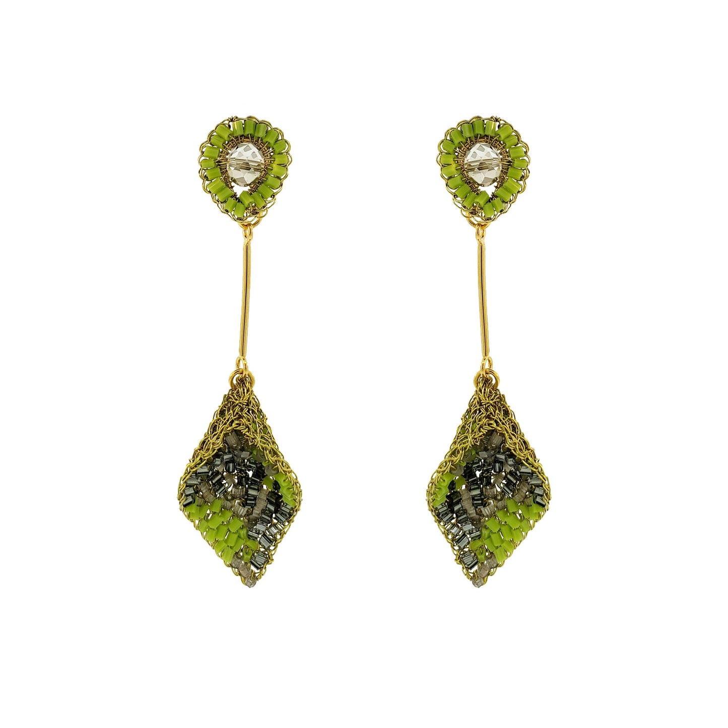 Neon Green Mix Tulip Handmade Crochet Earrings