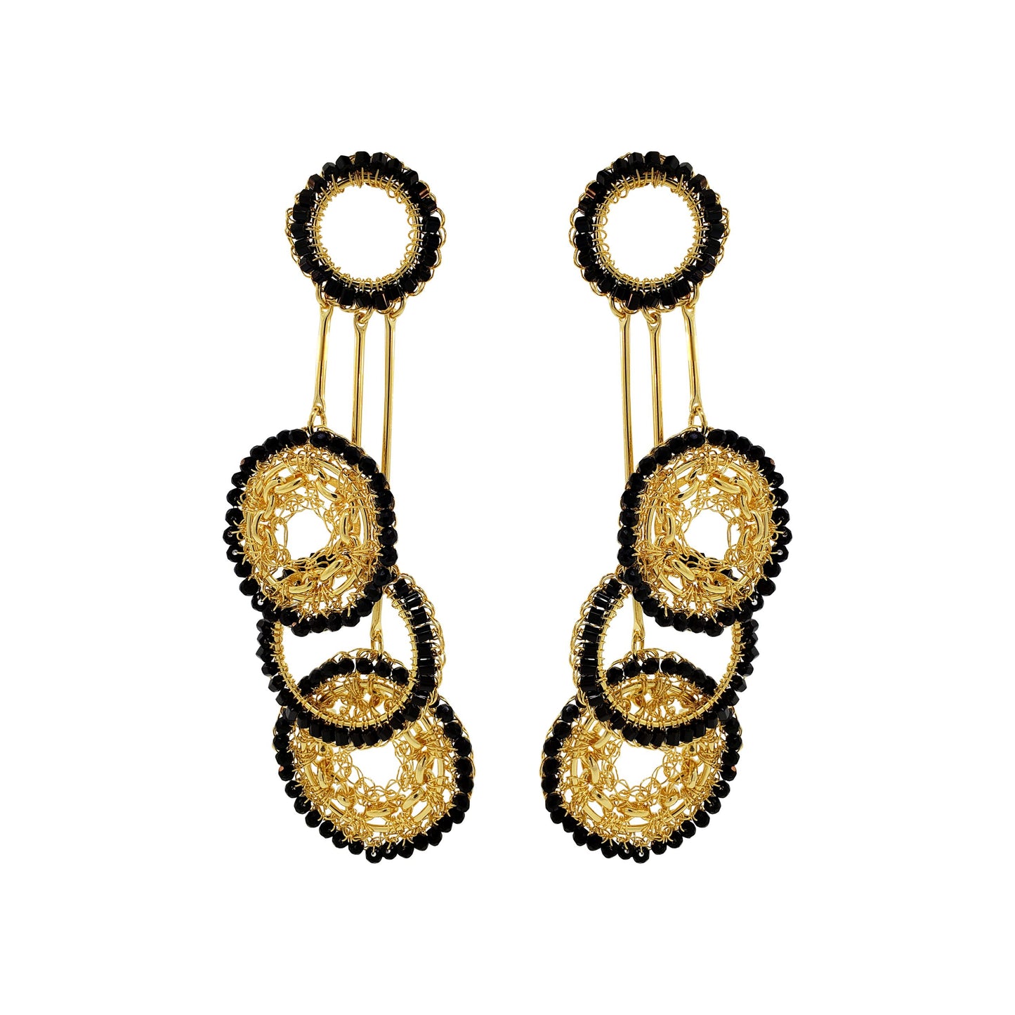 Black & Gold Flux Chandelier Handmade Crochet Earrings