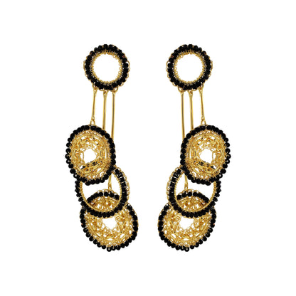 Black & Gold Flux Chandelier Handmade Crochet Earrings