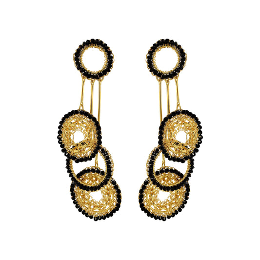 Black & Gold Flux Chandelier Handmade Crochet Earrings