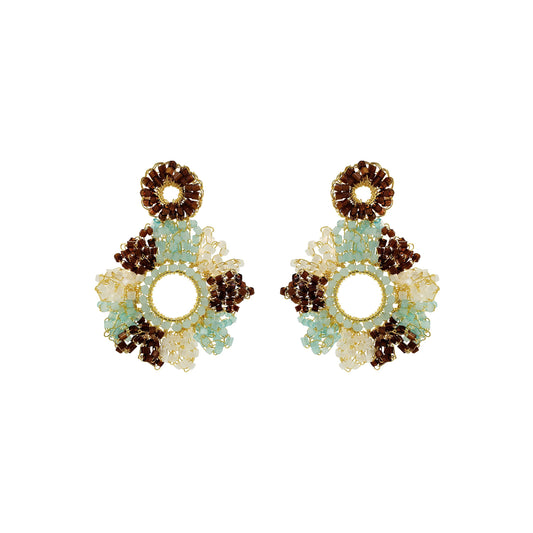 Blue & Brown Mix Marigold Handmade Crochet Earrings