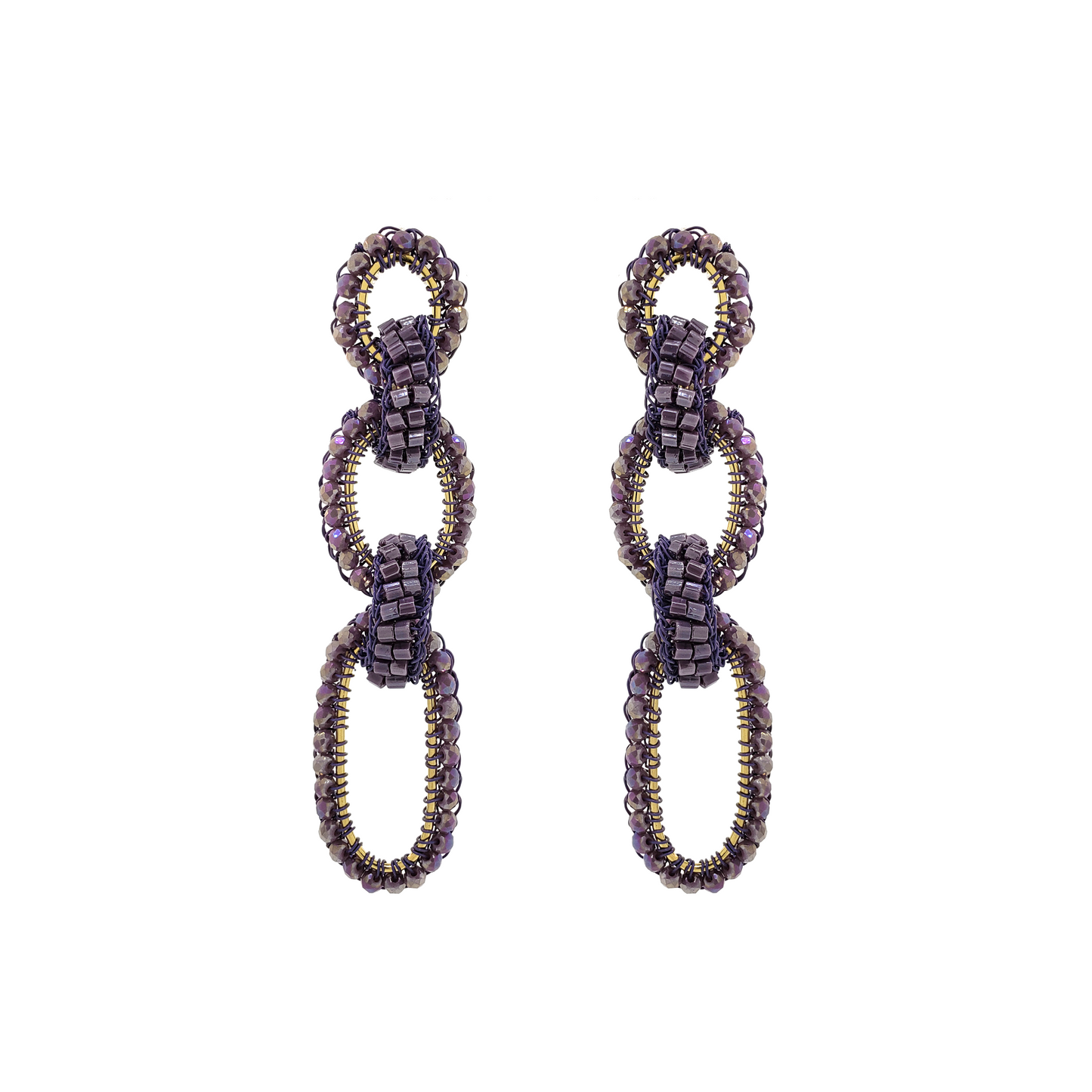 Purple Interlocked Handmade Crochet Earrings