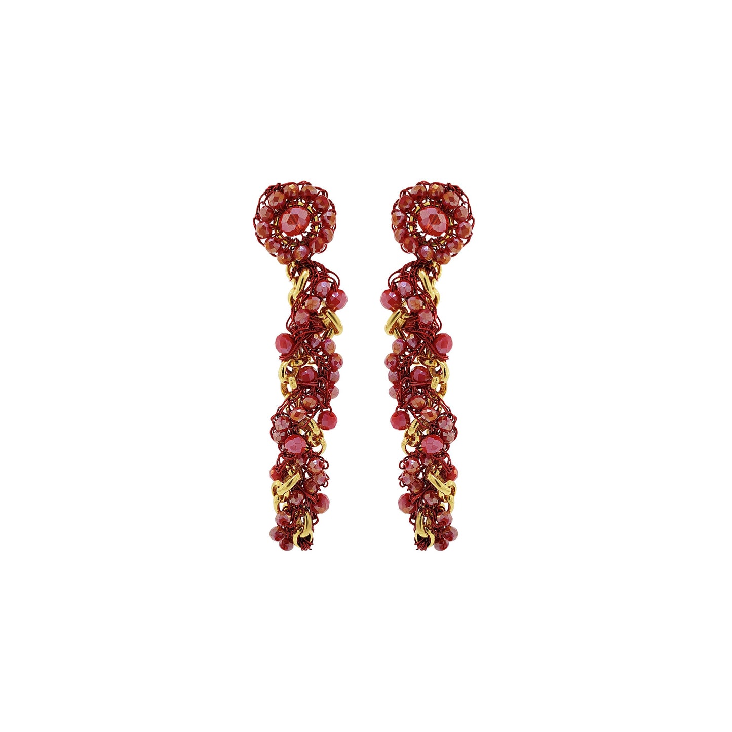 Red & Gold Hera Drop Handmade Crochet Earrings