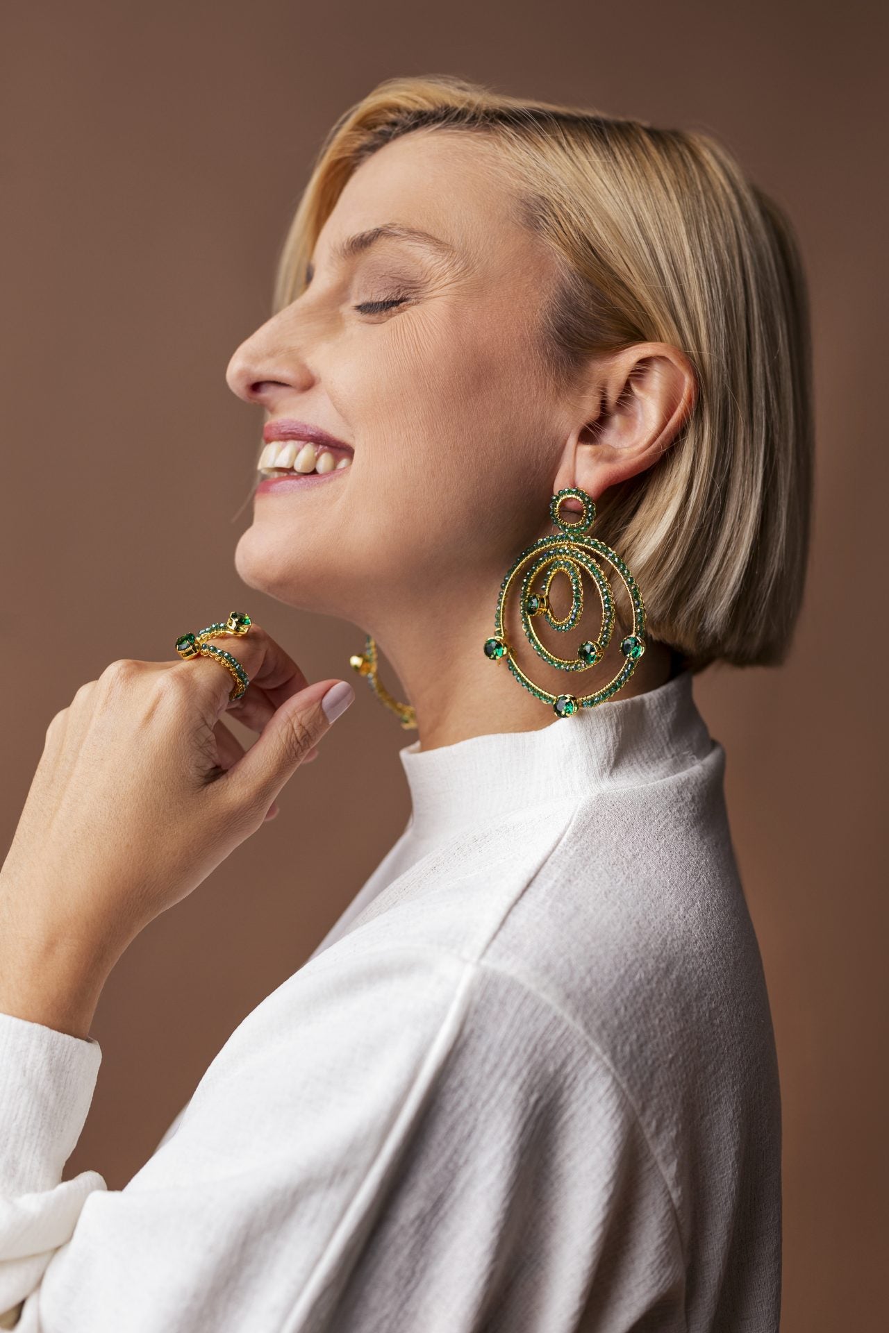 Emerald & Gold Prisma Chandelier Handmade Crochet Earrings