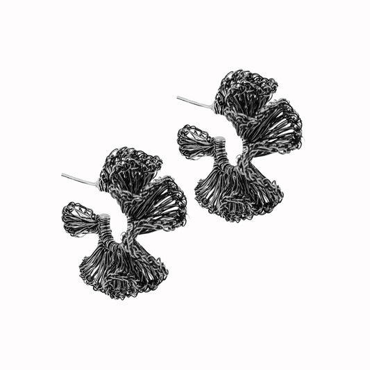 Black & Silver Rio Hoops Handmade Crochet Earrings