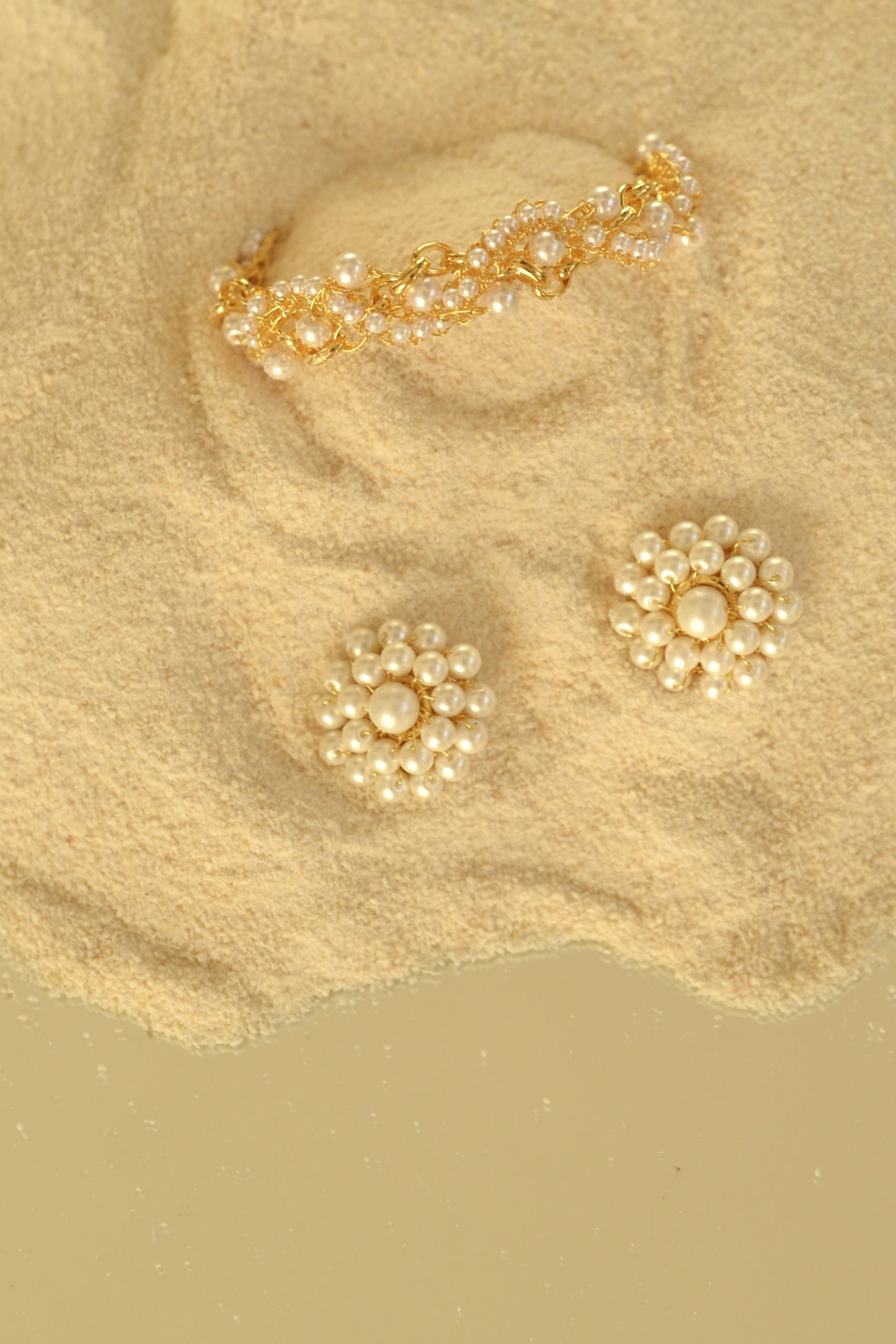 Pearl & Gold Ava Post Handmade Crochet Earrings