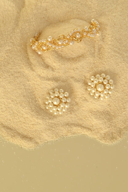 Pearl & Gold Ava Post Handmade Crochet Earrings