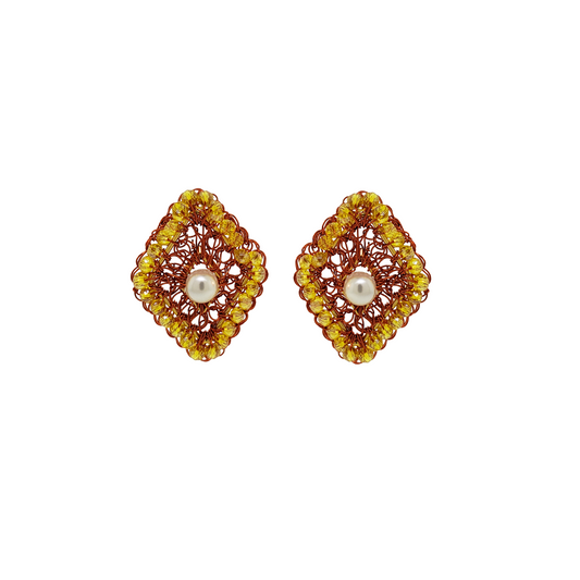 Delicate Diamond Coral Handmade Crochet Earrings