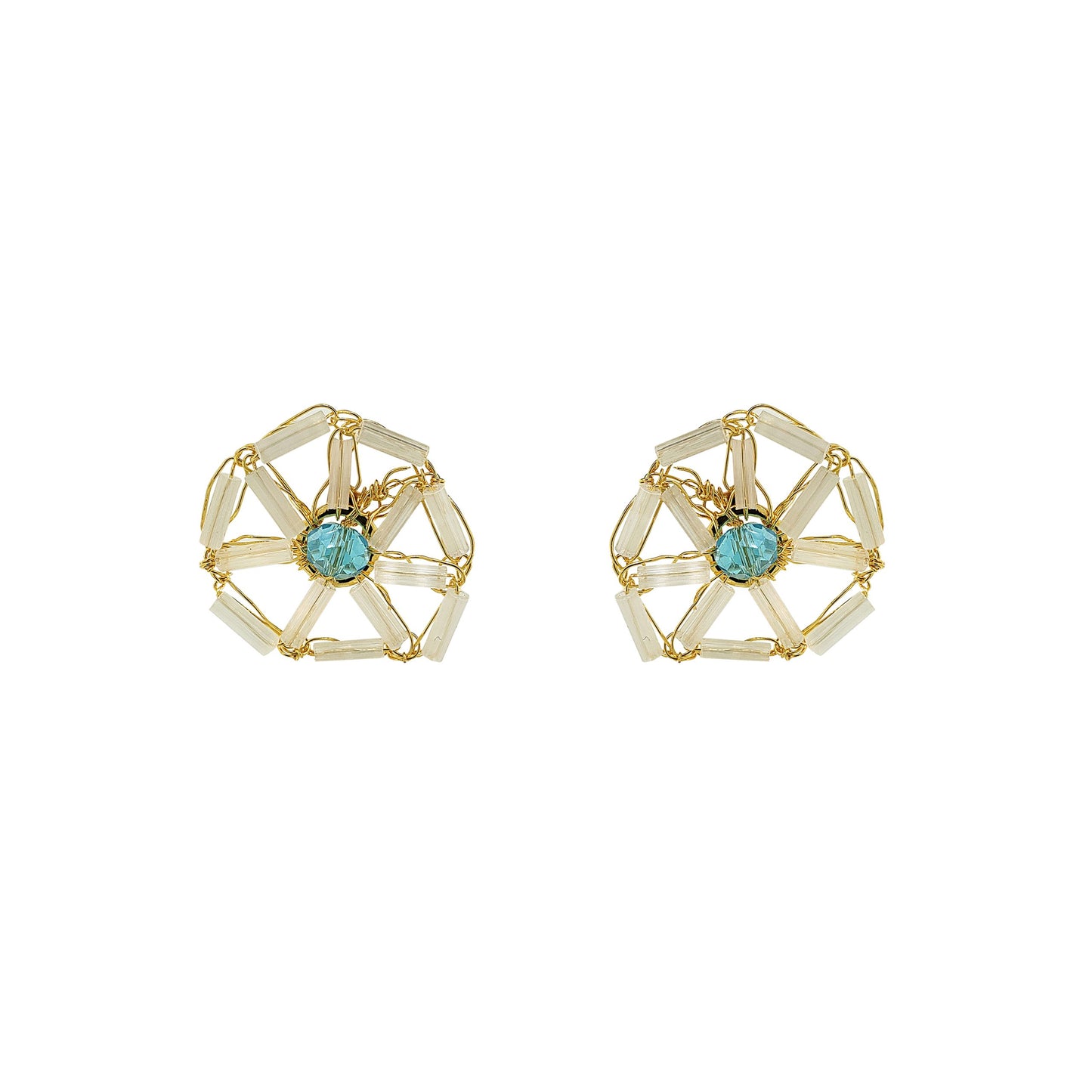Seafoam Blue Mix Themis Round Post Handmade Crochet Earrings