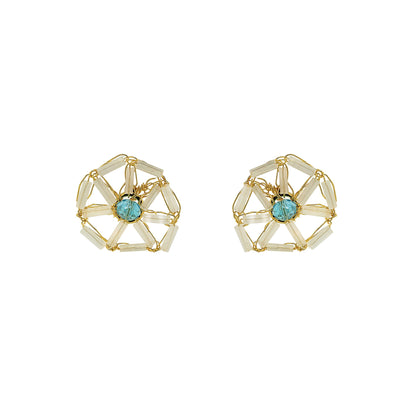Seafoam Blue Mix Themis Round Post Handmade Crochet Earrings