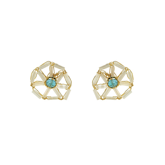 Seafoam Blue Mix Themis Round Post Handmade Crochet Earrings