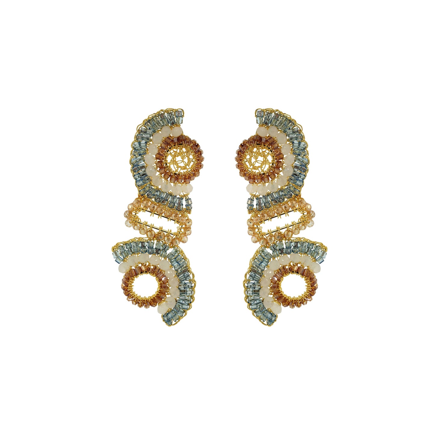 Seafoam Blue Mix Althea Cascade Handmade Crochet Earrings