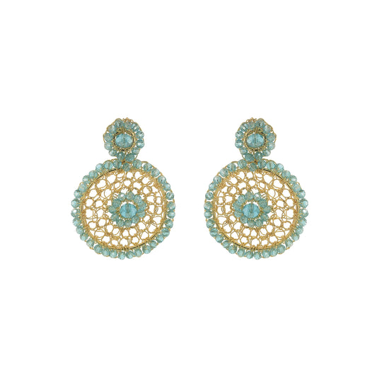 Azure Blue & Gold Minerva Drop Handmade Crochet Earrings