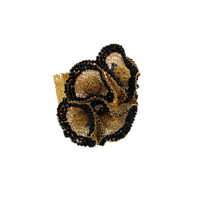 Wide Black & Gold Buttercup Handmade Crochet Bracelet