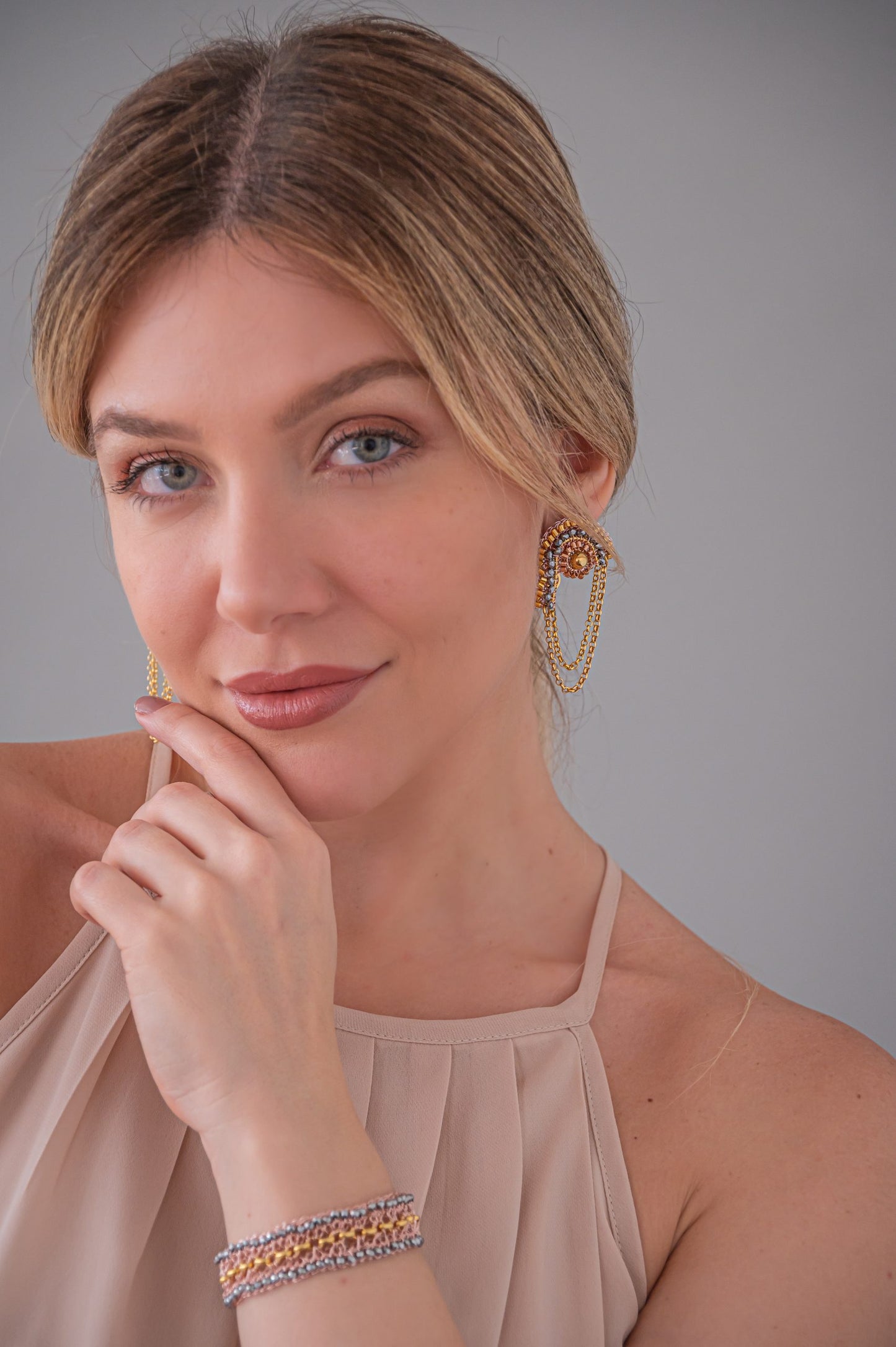 Red & Gold Freya Handmade Crochet Earrings