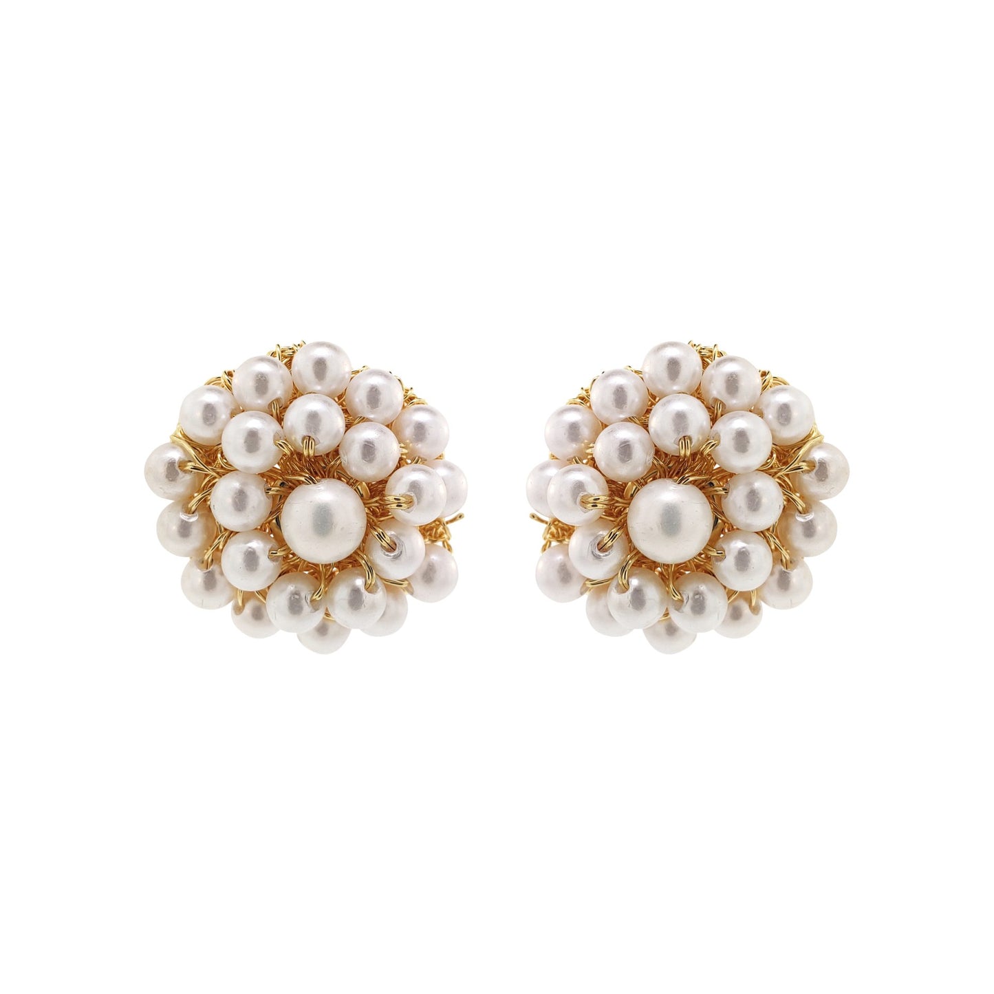 Pearl & Gold Ava Post Handmade Crochet Earrings