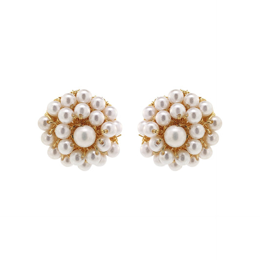 Pearl & Gold Ava Post Handmade Crochet Earrings